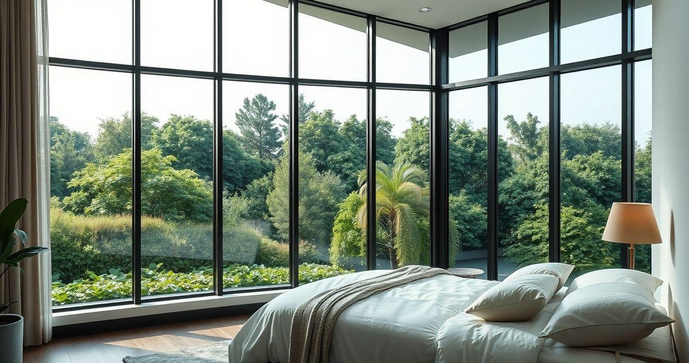 Janela de vidro para quarto transforma ambientes com estilo e luminosidade
